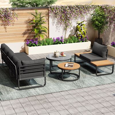 OEM Salon De Jardin 4–5 Places : 2 Tables Basses Empilables, Cadre Fer Galvanisé, Coussins Gris Inclus, Pieds Réglables - Publicité OEM Salon De Jardin 4–5 Places : 2 Tables Basses Empilables, Cadre Fer Galvanisé, Coussins Gris Inclus, Pieds Réglables - Publicité