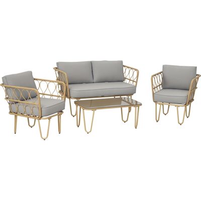 ARRIGONI Ensemble Salon De Jardin Canapé 2 Places + 2 Fauteuils + 1 Table Basse Plateau Verre Trempé 7 Coussins Gris - Publicité ARRIGONI Ensemble Salon De Jardin Canapé 2 Places + 2 Fauteuils + 1 Table Basse Plateau Verre Trempé 7 Coussins Gris - Publicité