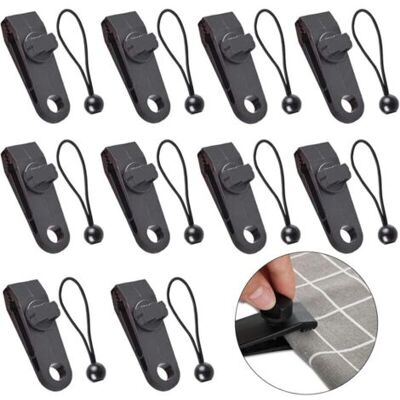 ABYSSE Lot De 10 Pinces Multifonctionnelles Pour Bâches, Fixations Pour Tentes Et Bâches Avec Cordon Élastique Noir, Idéales Pour Les Auvents, Le Camping Et Les Couvertures De Caravanes. Publicité ABYSSE Lot De 10 Pinces Multifonctionnelles Pour Bâches, Fixations Pour Tentes Et Bâches Avec Cordon Élastique Noir, Idéales Pour Les Auvents, Le Camping Et Les Couvertures De Caravanes. Publicité