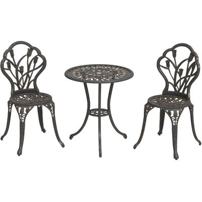 ARRIGONI Set De Jardin 3 Pieces Avec 2 Chaises Et Table Ronde Trou Pour Parasol Bronze - Publicité ARRIGONI Set De Jardin 3 Pieces Avec 2 Chaises Et Table Ronde Trou Pour Parasol Bronze - Publicité