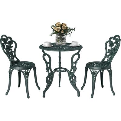 HEAT Ensemble De Mobilier De Jardin 2 Places Avec 2 Chaises Et Une Table Ronde, Style Néo-rétro, Motif Rose, Lignes Courbes, Aluminium Moulé, Vert Antique - Publicité HEAT Ensemble De Mobilier De Jardin 2 Places Avec 2 Chaises Et Une Table Ronde, Style Néo-rétro, Motif Rose, Lignes Courbes, Aluminium Moulé, Vert Antique - Publicité