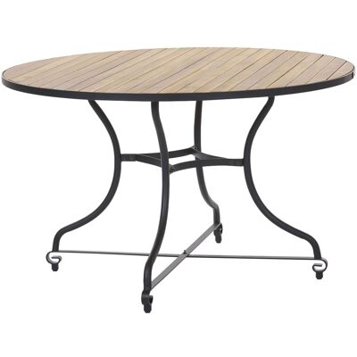 BELIANI Table De Jardin Rustique Moderne En Bois D'Acacia Structure En Acier Ronde Marron Clair Lascari - Publicité BELIANI Table De Jardin Rustique Moderne En Bois D'Acacia Structure En Acier Ronde Marron Clair Lascari - Publicité