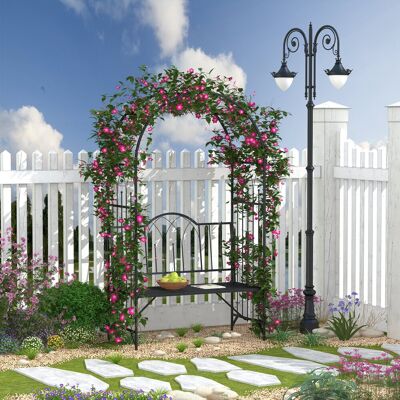 ACKERMAN Arche De Jardin Avec Banc Intégré 121 X 50 X 203 Cm, Métal Noir, Banc De Philosophe, Support Pour Jardin Et Terrasse - Publicité ACKERMAN Arche De Jardin Avec Banc Intégré 121 X 50 X 203 Cm, Métal Noir, Banc De Philosophe, Support Pour Jardin Et Terrasse - Publicité
