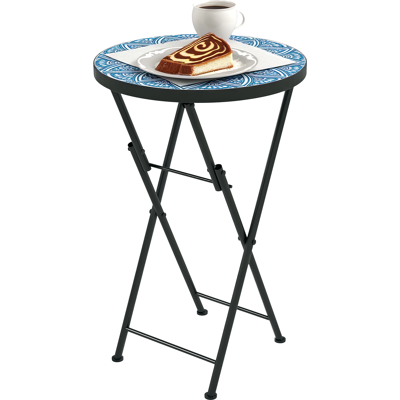 ARRIGONI Table De Jardin En Mosaique Pliable Ronde Avec Cadre En Metal Et Plateau En Ceramique Bleu - Publicité ARRIGONI Table De Jardin En Mosaique Pliable Ronde Avec Cadre En Metal Et Plateau En Ceramique Bleu - Publicité
