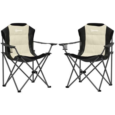 ARRIGONI Set De 2 Chaises De Camping Pliables Avec Dossier Haut Porte-gobelet Creme - Publicité ARRIGONI Set De 2 Chaises De Camping Pliables Avec Dossier Haut Porte-gobelet Creme - Publicité