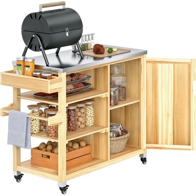 ARRIGONI Ilot De Cuisine Exterieur Desserte De Jardin Avec Placard Et Etageres Bois Et Inox - Publicité ARRIGONI Ilot De Cuisine Exterieur Desserte De Jardin Avec Placard Et Etageres Bois Et Inox - Publicité
