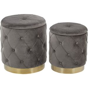 Lot 2 Poufs Coffres de Rangement en Velours Gris Capitonné et Base en Acier Doré pour Chambre ou Salon au Design Glamour et Vintage Beliani Doré - Publicité