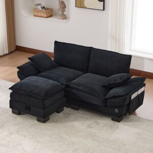 WISHDOR Canapé 2 Places En Velours Côtelé Avec Pouf, Usb-c Et Poches Latérales Noir, 190xx132x84 Cm - Publicité WISHDOR Canapé 2 Places En Velours Côtelé Avec Pouf, Usb-c Et Poches Latérales Noir, 190xx132x84 Cm - Publicité