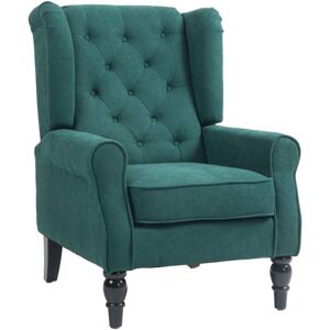 HOMCOM Fauteuil à oreilles style Chesterfield dossier capitonné grand confort bois noir tissu vert - Publicité HOMCOM Fauteuil à oreilles style Chesterfield dossier capitonné grand confort bois noir tissu vert - Publicité