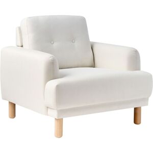 Fauteuil rétro en tissu polyester blanc cassé avec pieds en bois - Fauteuil - Publicité Fauteuil rétro en tissu polyester blanc cassé avec pieds en bois - Fauteuil - Publicité