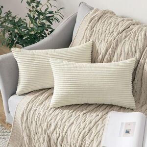 YUIT Lot De 2 Housses De Coussin En Velours Côtelé 30 X 50 Cm, Blanches, Pour Canapé Ou Chambre. Publicité YUIT Lot De 2 Housses De Coussin En Velours Côtelé 30 X 50 Cm, Blanches, Pour Canapé Ou Chambre. Publicité