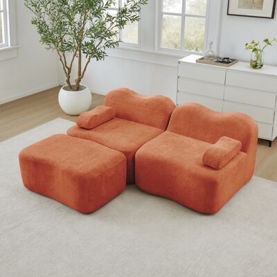 ACKERMAN Canapé Sans Ossature Modulaire En L 2 Places Avec 1 Pouf, Forme Ondulée, Coussin D'Accoudoir Amovible, Pour Salon Et Appartement, Aucun Montage Requis, Orange - Publicité ACKERMAN Canapé Sans Ossature Modulaire En L 2 Places Avec 1 Pouf, Forme Ondulée, Coussin D'Accoudoir Amovible, Pour Salon Et Appartement, Aucun Montage Requis, Orange - Publicité