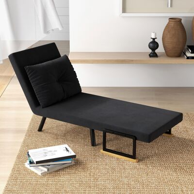 OEM Homcom Fauteuil Convertible 4 En 1 Lit 1 Place - Dossier 5 Positions, Accoudoirs En Bois, Tissu Effet Velours, Noir - Publicité OEM Homcom Fauteuil Convertible 4 En 1 Lit 1 Place - Dossier 5 Positions, Accoudoirs En Bois, Tissu Effet Velours, Noir - Publicité