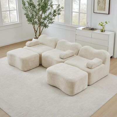 OEM Canapé Modulaire Trois Places En Forme De U Sans Cadre Avec Deux Repose-pieds, Mousse Haute Densité 32d, Design Ondulé, Assise Profonde, Accoudoirs Réglables, Convient Aux Salons, Beige. Publicité OEM Canapé Modulaire Trois Places En Forme De U Sans Cadre Avec Deux Repose-pieds, Mousse Haute Densité 32d, Design Ondulé, Assise Profonde, Accoudoirs Réglables, Convient Aux Salons, Beige. Publicité