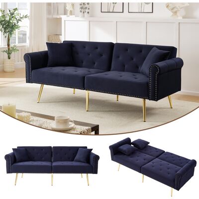 ALLAUVE Canapé Convertible 2 Places Velours Moderne – Dossier Inclinable 3 Positions, Piètement Doré Métallique – Meuble Gain De Place, Robuste, Parfait Pour Petits Espaces - Publicité ALLAUVE Canapé Convertible 2 Places Velours Moderne – Dossier Inclinable 3 Positions, Piètement Doré Métallique – Meuble Gain De Place, Robuste, Parfait Pour Petits Espaces - Publicité
