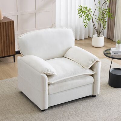 XISRENS Canapé Une Place Rétro Blanc Et Épuré Avec Double Poche De Rangement Latérale, Idéal Pour Les Petits Salons, Balcons, Bureaux, Chambres Et Autres Pièces. Publicité XISRENS Canapé Une Place Rétro Blanc Et Épuré Avec Double Poche De Rangement Latérale, Idéal Pour Les Petits Salons, Balcons, Bureaux, Chambres Et Autres Pièces. Publicité