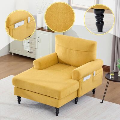 OEM Canapé Méridienne/une Place En Chenille Jaune Moutarde Au Design Minimaliste Moderne, Idéal Pour Le Salon Et La Chambre. Pieds En Bois, - Publicité OEM Canapé Méridienne/une Place En Chenille Jaune Moutarde Au Design Minimaliste Moderne, Idéal Pour Le Salon Et La Chambre. Pieds En Bois, - Publicité
