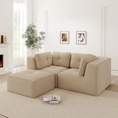 ACKERMAN Canapé D'Angle Modulaire Et Configurable, Deux Places, Canapé En L Sans Ossature Avec Repose-pieds Amovible, Tissu Cord Confortable, Adapté Pour Salon Et Chambre, Beige - Publicité ACKERMAN Canapé D'Angle Modulaire Et Configurable, Deux Places, Canapé En L Sans Ossature Avec Repose-pieds Amovible, Tissu Cord Confortable, Adapté Pour Salon Et Chambre, Beige - Publicité
