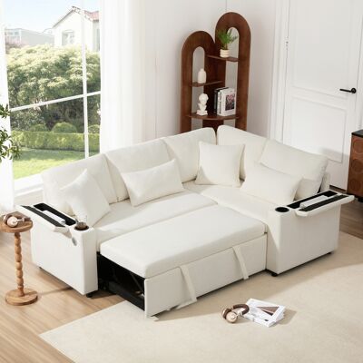 MIDUODUO Canapé D’angle L Décapotable Avec Rangement,porte-gobelet,port Usb,accoudoir Et 4 Coussins,pour Salon,chambre D’amis Et Home Cinéma,beige - Publicité MIDUODUO Canapé D’angle L Décapotable Avec Rangement,porte-gobelet,port Usb,accoudoir Et 4 Coussins,pour Salon,chambre D’amis Et Home Cinéma,beige - Publicité
