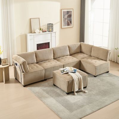 ACKERMAN Canapé Modulaire 6 Places, Tissu Côtelé, Ergonomique, Poches De Rangement, Combinaison Flexible En U/l/canapé-lit, Structure Stable En Bois Et Métal, Montage Simple, Kaki - Publicité ACKERMAN Canapé Modulaire 6 Places, Tissu Côtelé, Ergonomique, Poches De Rangement, Combinaison Flexible En U/l/canapé-lit, Structure Stable En Bois Et Métal, Montage Simple, Kaki - Publicité