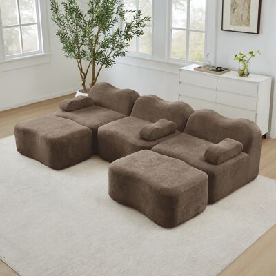 ACKERMAN Canapé Modulaire 3 Places En U Sans Ossature Avec 2 Poufs, Mousse Haute Densité 32d, Design Ondulé, Assise Profonde, Coussin D'Accoudoir Amovible, Pour Salon, Marron - Publicité ACKERMAN Canapé Modulaire 3 Places En U Sans Ossature Avec 2 Poufs, Mousse Haute Densité 32d, Design Ondulé, Assise Profonde, Coussin D'Accoudoir Amovible, Pour Salon, Marron - Publicité