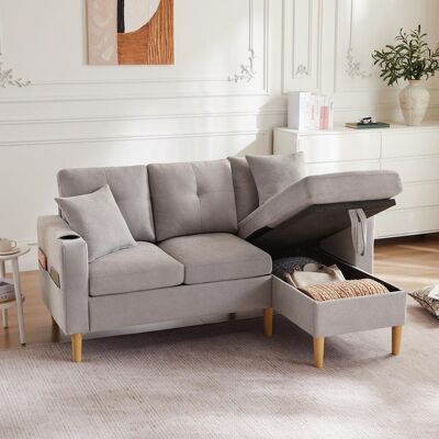 OEM Ce Canapé D'Angle Moderne Trois Places Comprend Une Méridienne, Un Espace De Rangement, Un Porte-gobelet Intégré Et Deux Coussins. Il Convient Aux Salons, Bureaux, - Publicité OEM Ce Canapé D'Angle Moderne Trois Places Comprend Une Méridienne, Un Espace De Rangement, Un Porte-gobelet Intégré Et Deux Coussins. Il Convient Aux Salons, Bureaux, - Publicité
