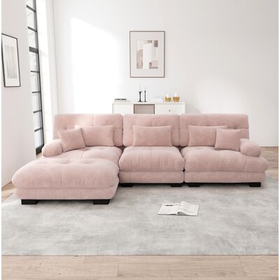 BEAOK Canapé Modulaire En Chenille Rose Avec Ottomans Mobiles, Configuration D'Angle Ou Droite - Publicité BEAOK Canapé Modulaire En Chenille Rose Avec Ottomans Mobiles, Configuration D'Angle Ou Droite - Publicité