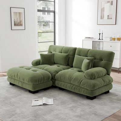 OEM Canapé D'Angle Nuage Pour Salon, Canapé Deux Places En Chenille Verte Avec 2 Coussins Lombaires Et 2 Coussins Décoratifs, Canapé Capitonné Avec Larges Accoudoirs Et Pouf. Publicité OEM Canapé D'Angle Nuage Pour Salon, Canapé Deux Places En Chenille Verte Avec 2 Coussins Lombaires Et 2 Coussins Décoratifs, Canapé Capitonné Avec Larges Accoudoirs Et Pouf. Publicité
