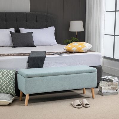ALLAUVE Banquette Scandinave Vert Clair 110x39x45cm En Bois D'Hévéa Et Polyester Imitation Lin, Avec Coffre De Rangement Intégré - Publicité ALLAUVE Banquette Scandinave Vert Clair 110x39x45cm En Bois D'Hévéa Et Polyester Imitation Lin, Avec Coffre De Rangement Intégré - Publicité