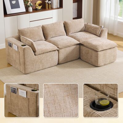 ABAISAN Canapé 3 Places Modulable Avec Repose-pieds, Tissu Velours Côtelé , Rembourrage Mousse Et Ressorts, Porte-gobelets - Kaki - Publicité ABAISAN Canapé 3 Places Modulable Avec Repose-pieds, Tissu Velours Côtelé , Rembourrage Mousse Et Ressorts, Porte-gobelets - Kaki - Publicité