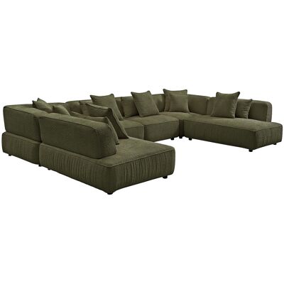 VENTE-UNIQUE Canapé D'Angle Panoramique Modulable En Tissu Bouclette Vert Kaki Lelaco - Publicité VENTE-UNIQUE Canapé D'Angle Panoramique Modulable En Tissu Bouclette Vert Kaki Lelaco - Publicité