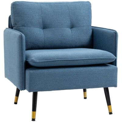 OEM Fauteuil Scandinave Dossier Capitonné Avec Passepoil En Tissu 72 X 70 X 80 Cm Bleu Et Pieds En Métal Noir Et Doré - Publicité OEM Fauteuil Scandinave Dossier Capitonné Avec Passepoil En Tissu 72 X 70 X 80 Cm Bleu Et Pieds En Métal Noir Et Doré - Publicité