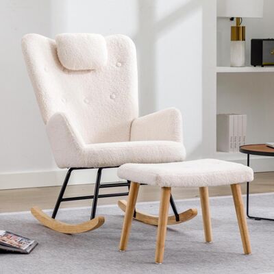 OEM Fauteuil À Bascule Blanc Confortable, Doux Et Moelleux, Avec Coussin Cervical Et Repose-pieds - Capacité De Charge Jusqu'à 100 Kg - Publicité OEM Fauteuil À Bascule Blanc Confortable, Doux Et Moelleux, Avec Coussin Cervical Et Repose-pieds - Capacité De Charge Jusqu'à 100 Kg - Publicité