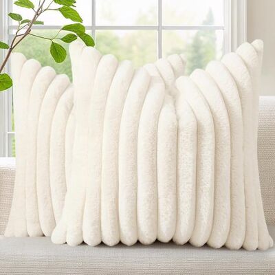 OEM Lot De 2 Housses De Coussin Décoratives En Fausse Fourrure 45 X 45 Cm, Motif Rayé Neutre Avec Dos En Velours Pour Canapé, Lit, Salon, Décoration D'Intérieur, Blanc Crème - Publicité OEM Lot De 2 Housses De Coussin Décoratives En Fausse Fourrure 45 X 45 Cm, Motif Rayé Neutre Avec Dos En Velours Pour Canapé, Lit, Salon, Décoration D'Intérieur, Blanc Crème - Publicité