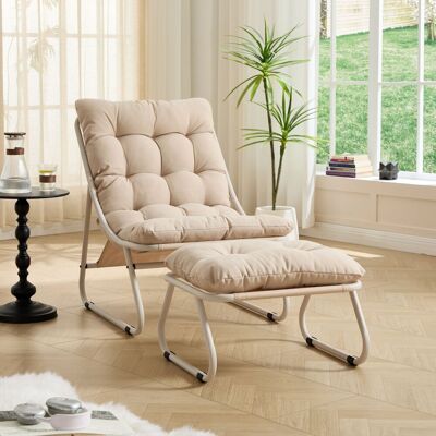 ALMASTORE Chaise Lounge D’extérieur Pour Patio Avec Ottoman, Fauteuil Inclinable Confortable À Sangle Avec Coussin Moelleux Et Repose-pieds, Idéale Pour Le Salon, La Chambre, La Salle De Lecture, Structure Beig - Publicité ALMASTORE Chaise Lounge D’extérieur Pour Patio Avec Ottoman, Fauteuil Inclinable Confortable À Sangle Avec Coussin Moelleux Et Repose-pieds, Idéale Pour Le Salon, La Chambre, La Salle De Lecture, Structure Beig - Publicité