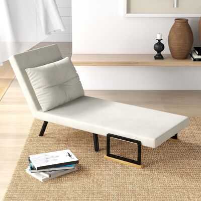 OEM Homcom Fauteuil Convertible 4 En 1 Lit 1 Place - Dossier 5 Positions, Accoudoirs En Bois, Tissu Effet Velours, Crème - Publicité OEM Homcom Fauteuil Convertible 4 En 1 Lit 1 Place - Dossier 5 Positions, Accoudoirs En Bois, Tissu Effet Velours, Crème - Publicité