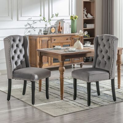 MIDUODUO Lot De 6 Fauteuils En Velours Gris,pieds Chêne,poignée Décorative,éléments Chromés Et Cloutés,pour Chambre,cuisine Et Espace Détente Design. Publicité MIDUODUO Lot De 6 Fauteuils En Velours Gris,pieds Chêne,poignée Décorative,éléments Chromés Et Cloutés,pour Chambre,cuisine Et Espace Détente Design. Publicité