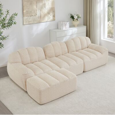 BEAOK Canapé D’angle Modulaire 3 Places En Tissu Polaire Granulé Beige Blanc Avec Ottoman, Sans Structure Rigide - Publicité BEAOK Canapé D’angle Modulaire 3 Places En Tissu Polaire Granulé Beige Blanc Avec Ottoman, Sans Structure Rigide - Publicité
