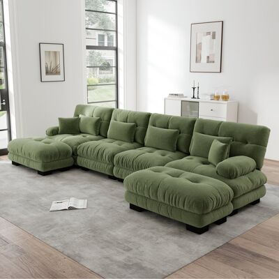 LEMONBEST Canapé D'Angle Modulable 406x145x81 Cm Avec Pouf Amovible Canapé En U Pour Salon 4 Places Nuage Mousse Haute Densité Chenille Vert - Publicité LEMONBEST Canapé D'Angle Modulable 406x145x81 Cm Avec Pouf Amovible Canapé En U Pour Salon 4 Places Nuage Mousse Haute Densité Chenille Vert - Publicité