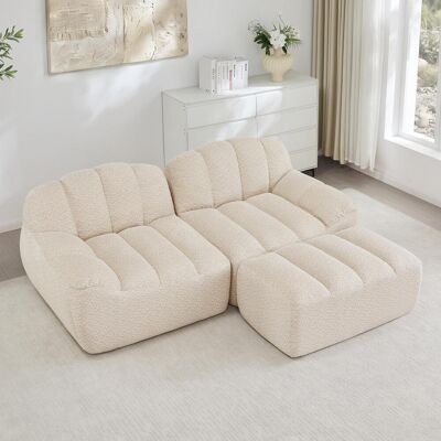 OEM Canapé D'Angle Modulaire 2 Places Sans Structure, Forme Coquillage, Coussins D'Assise Profonds Avec 1 Pouf, Canapé Pour Salon, Livré Monté, Beige Et Blanc - Publicité OEM Canapé D'Angle Modulaire 2 Places Sans Structure, Forme Coquillage, Coussins D'Assise Profonds Avec 1 Pouf, Canapé Pour Salon, Livré Monté, Beige Et Blanc - Publicité