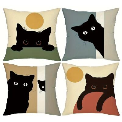 Generic Lot De 4 Housses De Coussin Motif De Chat Noir Style Cartoon Taie D'Oreiller Décorative Carrée En Lin Pour Canapé Maison Salon Chambre À Coucher - Publicité Generic Lot De 4 Housses De Coussin Motif De Chat Noir Style Cartoon Taie D'Oreiller Décorative Carrée En Lin Pour Canapé Maison Salon Chambre À Coucher - Publicité
