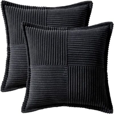 NO BRAND Pair Housses De Coussin Décoratives Pour Canapé-lit, Salon, 35 X 35 Cm, Lot De 2, Coussins Décoratifs Noirs Style Bohème, Taies D'Oreiller En Velours Côtelé Doux À Rayures Latérales - Publicité NO BRAND Pair Housses De Coussin Décoratives Pour Canapé-lit, Salon, 35 X 35 Cm, Lot De 2, Coussins Décoratifs Noirs Style Bohème, Taies D'Oreiller En Velours Côtelé Doux À Rayures Latérales - Publicité