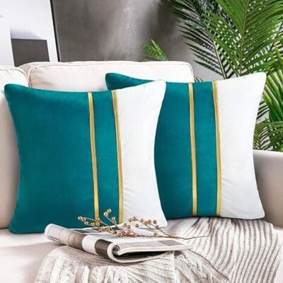 Bunthaus Housse De Coussin Moderne 45x45 Cm, Coutures En Cuir Doré, Velours Turquoise, Décor De Luxe Pour Canapé, Lit, Salon - Publicité Bunthaus Housse De Coussin Moderne 45x45 Cm, Coutures En Cuir Doré, Velours Turquoise, Décor De Luxe Pour Canapé, Lit, Salon - Publicité
