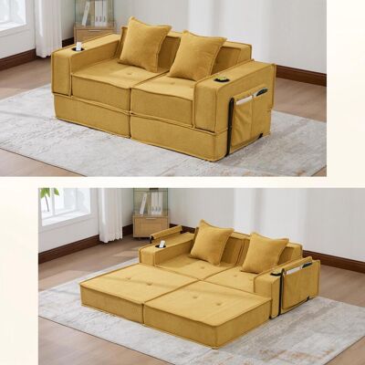 OEM Canapé-lit Moderne Deux Places Avec Un Confortable Canapé En Tissu Et Deux Coussins. Un Pouf Décoratif Élégant Avec Rangement Latéral Et Porte-gobelets, Idéal Pour Les Coins Lecture, Les Salles De Jeu - Publicité OEM Canapé-lit Moderne Deux Places Avec Un Confortable Canapé En Tissu Et Deux Coussins. Un Pouf Décoratif Élégant Avec Rangement Latéral Et Porte-gobelets, Idéal Pour Les Coins Lecture, Les Salles De Jeu - Publicité