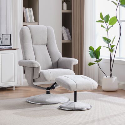 ACKERMAN Fauteuil Relax Nordique Multifonctionnel Pivotant Avec Pouf, Tissu Chenille, Embase Entièrement En Métal Recouverte De Tissu – Esthétique, Stable Et Fiable. Gris - Publicité ACKERMAN Fauteuil Relax Nordique Multifonctionnel Pivotant Avec Pouf, Tissu Chenille, Embase Entièrement En Métal Recouverte De Tissu – Esthétique, Stable Et Fiable. Gris - Publicité