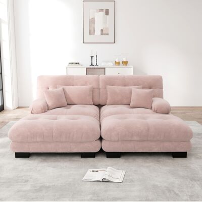 BEAOK Canapé Modulaire En Chenille Rose Avec 2 Ottomans Assortis Et Coussins, Composition Angle Ou U - Publicité BEAOK Canapé Modulaire En Chenille Rose Avec 2 Ottomans Assortis Et Coussins, Composition Angle Ou U - Publicité