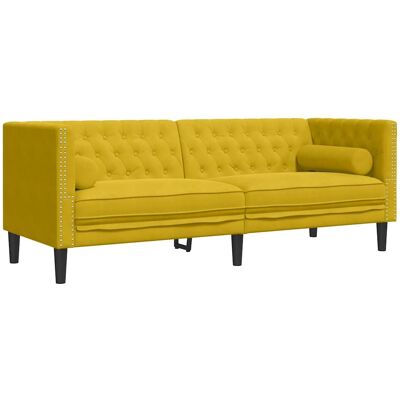 DESIGN IN Canapé Sofa Chesterfield Avec Traversins 3 Places Jaune Velours - Publicité DESIGN IN Canapé Sofa Chesterfield Avec Traversins 3 Places Jaune Velours - Publicité