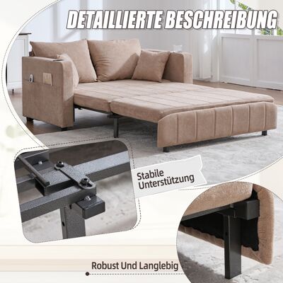 ALLAUVE Canapé-lit Convertible En Tissu Chenille Kaki, Dépliable Avec Rangements Latéraux, Ports Usb Et Porte-gobelets Intégrés - Publicité ALLAUVE Canapé-lit Convertible En Tissu Chenille Kaki, Dépliable Avec Rangements Latéraux, Ports Usb Et Porte-gobelets Intégrés - Publicité