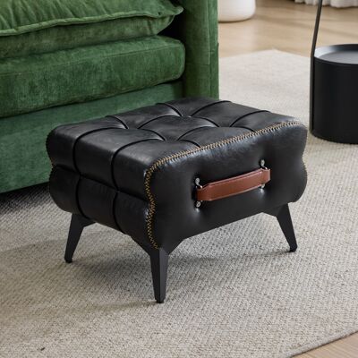 ACKERMAN Tabouret De Pied Portable En Cuir Noir Avec Pieds En Métal. Repose-pied Multifonctionnel. Tabouret De Change De Chaussures Universel Pour Salon Et Chambre. Style Épuré, Adapté À Divers Styles De Déco - Publicité ACKERMAN Tabouret De Pied Portable En Cuir Noir Avec Pieds En Métal. Repose-pied Multifonctionnel. Tabouret De Change De Chaussures Universel Pour Salon Et Chambre. Style Épuré, Adapté À Divers Styles De Déco - Publicité