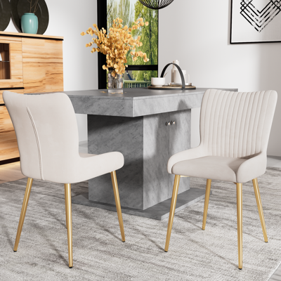 ALLAUVE Lot De 2 Fauteuils Lounge En Velours Beige, Avec Dossier Lombaire Et Piètement Doré Métallique, Pour Salon, Salle À Manger Ou Chambre. Publicité ALLAUVE Lot De 2 Fauteuils Lounge En Velours Beige, Avec Dossier Lombaire Et Piètement Doré Métallique, Pour Salon, Salle À Manger Ou Chambre. Publicité